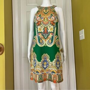 INC International Concepts Green Orange Paisley Mini Dress Women Size Small